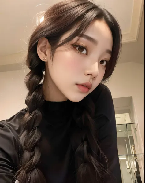 Un primer plano de una mujer con cabello largo con una camisa negra, ulzzang, Heonhwa Choe, Lee Ji - Eun, Lee Ji-eun, Blackpink Jennie, peinado de coletas, Parque Ji-min, Jaeyeon Nam, Chica coreana, Jinyoung Shin, Sun Yunjoo, Dos coletas peinado, Peinado t...