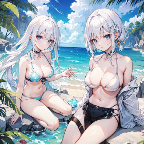 white  hair、The bikini、1人