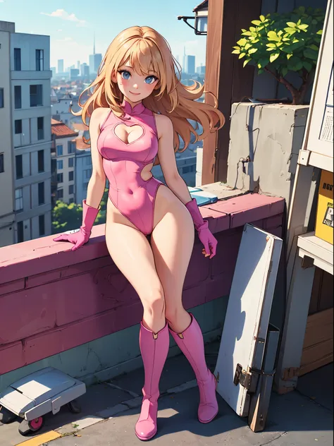 masterpiece)), ((best quality)), ((high res)), 1girl, solo, leotard, bare legs, matching boots, sleeveless, looking at the viewer, city backdrop, perfect hands, perfect eyes, perfect leotard, perfect legs, perfect arms, perfect fingers, perfect anatomy, me...