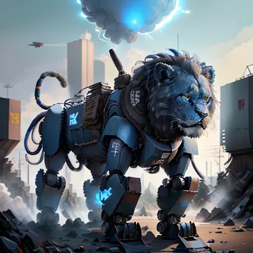 diesel pankai、military robot body parts、Blue body、quadrupedal walking、Lion-shaped