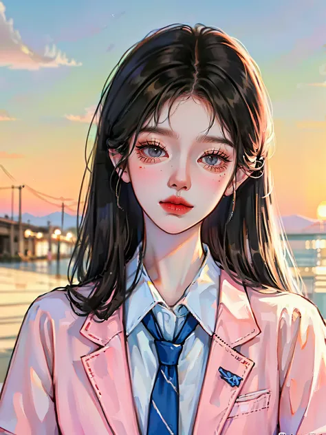 Wearing a pink dress、Allard woman in white shirt and gray jacket, in school uniform, ulzzangs, Korean girl, cute female student, in school uniform, Beautiful Anime High School Girls, sakimichan, wearing a shirt with a tie, japanese girl school uniform, JK ...