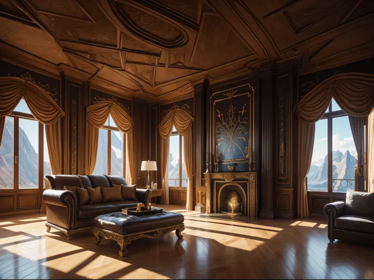 Interior of a room with abstract curving carvings with a luxurious professional design by a famous abstract construction interior designer that brings these fantasy curves to a breathtaking surreal masterpieces designs to life, professionally photographed ...