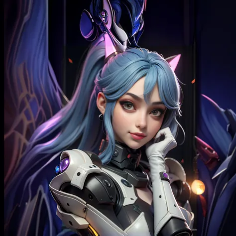 A blue-haired、Close-up of woman with cat ears, Cute robot girl, Very detailed artistic germ, 3D rendering character art 8k, portrait anime space cadet girl, Most models | Art germ, Art germ ; 3d unreal engine, Portrait of the Arcane Hex, Zodiac Girl Knight...