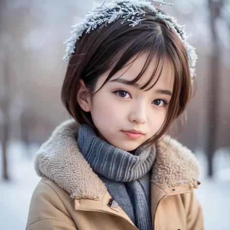 Best-quality, Masterpiece, Ultra-High-Resolution, (Photorealistic:1.4), Raw-Photo, Extremely-Details, Perfect-Anatomy, 

in winter schoolyard, 

1girl, the most popular Japanese idol, (wearing Japanese high-school winter uniform, muffler with cute design),...