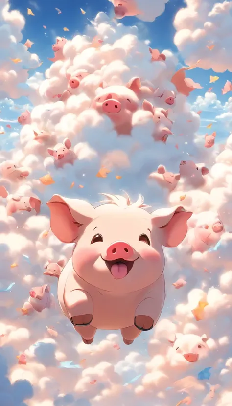 (Best quality,4K,high resolucion),(Realstic:1.37),Couleurs vives,mise au point nette,Rendu physique,Ultra-detailed,nuages faits cochon,great animation,ocean of nuages,cochon espiègle,Nuages moelleux,Nuages en forme de cochon,nuages blancs gonfles,cochon da...