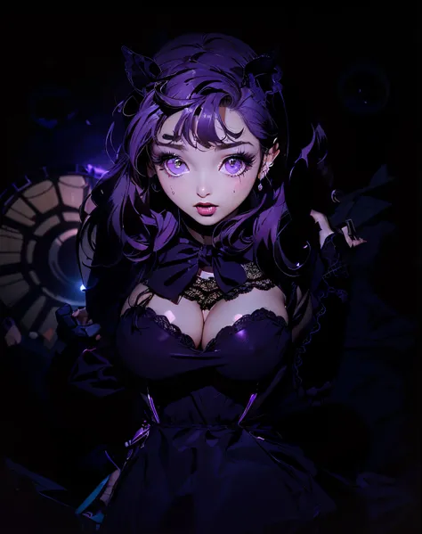 (ultra-detailed,photorealistic:1.2), HDR, professional, vivid colors, bokeh, 3D rendering, sexy curvy girl, solo, purple hair, ahegao face, big boobs, sensual, seductive pose, soft lighting, lace lingerie, high heels, boudoir photography, glamorous, confid...
