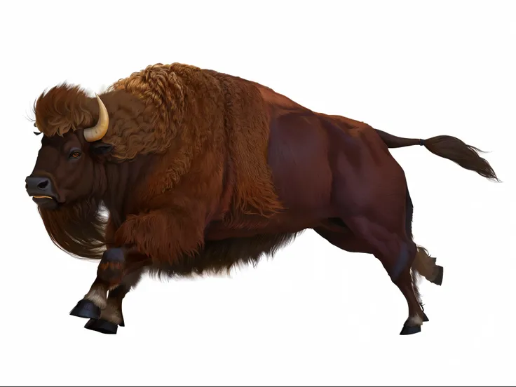 Mane slightly curly, Colors are layered, A painting of a bison，(running bison), buffalo, Inspired by Giuseppe Bernardino Bisson, anthro bull, hd illustration, beefy, Realistic illustration, author：Ivan Lange, similar to a bulls, highly detailed animal, a c...