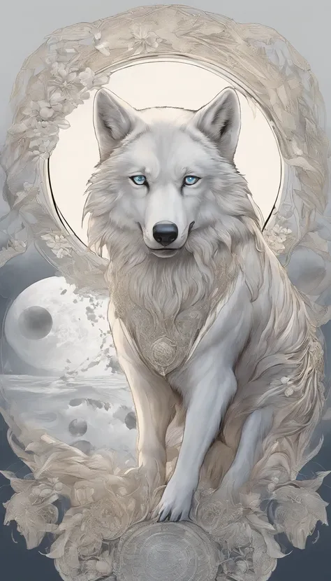 Fantastical、a moon、Art that seems to bring good luck、Chinese々Right、wolves