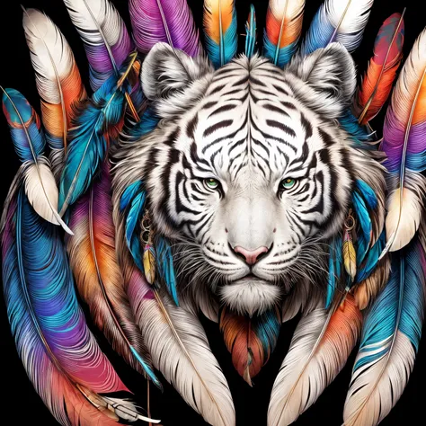 （tmasterpiece，top Quority，best qualtiy，offcial art，Beauty and aesthetics：1.2）,（1 white tiger：1.3），The is very detailed，（s fractal art：1.1），（a color：1.1）（blossoms：1.3），Most detailed，（ zentangle:1.2),(abstract background:1.3), (many colors:1.4),(earrings), (...