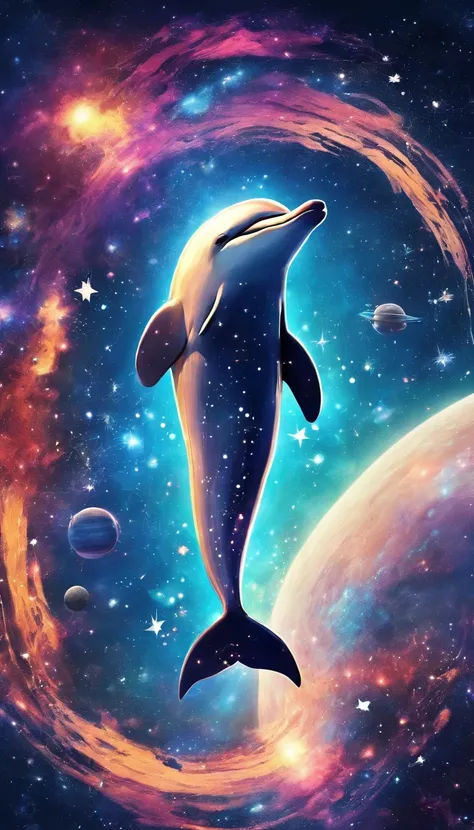 Fantastical、Good luck art、starrysky、shine、Beautiful fece、a dolphin