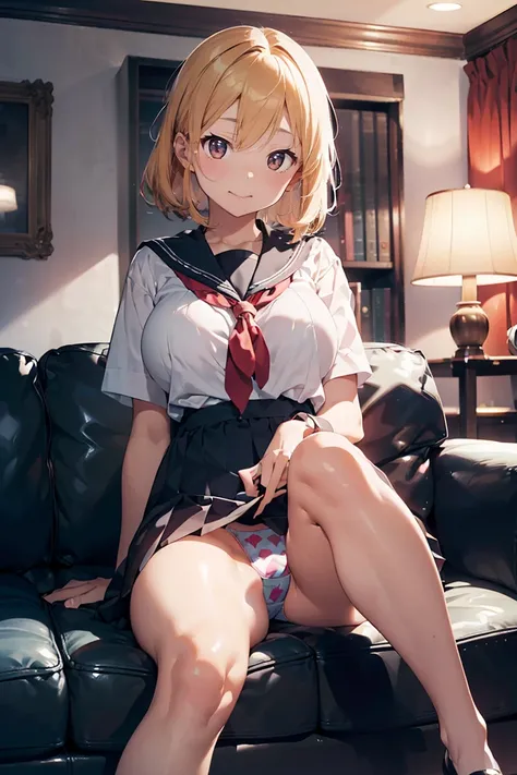 (top-quality,High resolution,(Ultra high definition,4K), (Ultra High Resolution,8K),masutepiece:1.2), (Perfect Anatomy,Anatomically accurate), (Angle from below), (Soft lighting, 光线追踪), (Two cute high school girls), (V-shaped legs), ((Sitting on a sofa in ...