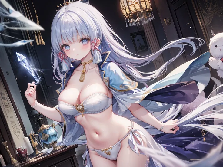 1 woman、Radiant hair、fluffy and soft hair、Sparkling eyes、爆乳、Too large breasts、Seductive breasts、Sheer underwear、Tiara of the Goddess、goddess god々Feeling、lace cape、a choker、Castle Room、Long Lace Bale、Ruffles and ribbons、A smile、The upper part of the body、 A...