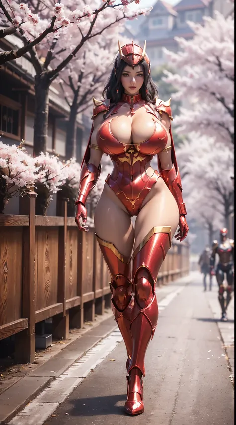 1GIRL, SOLO, (ssmile, makeup, beautifull eyes, red libs, gold dragon helm), (BIG BUTTOCKS, HUGE BOOBS:1.4), (DRAGON GUARD ARM, GLOVES), (red, black), (MECHA CYBER SHINY ARMOR SUIT, ROYAL CAPE, CLEAVAGE, SKINTIGHT HOTPANTS, HIGH HEELS:1.4), (MUSCULAR BODY, ...