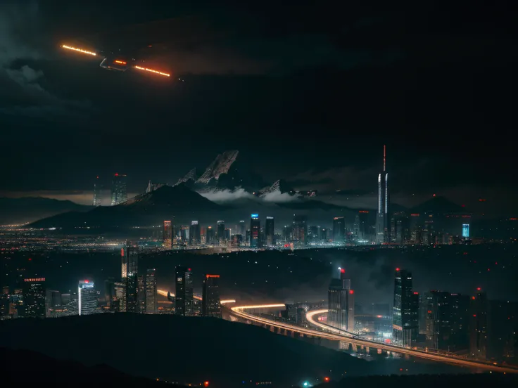 blade runner, city, mountains, scenic, impressive, futuristic, advanced,