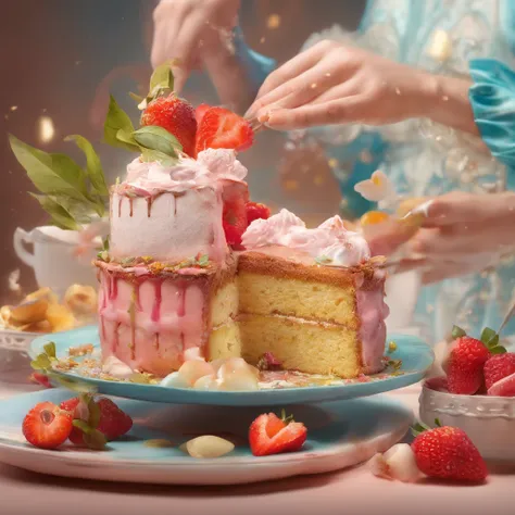 projected inset, Rococo style, hyper HD, masutepiece, ccurate, Super Detail, high details, awardwinning, High quality, 8K
（Close up of royal premium tea cup and whipped cream cake），（scoop，fresh flowers，Chocolate）（Perfect integration：1.37），Surrealist amazin...