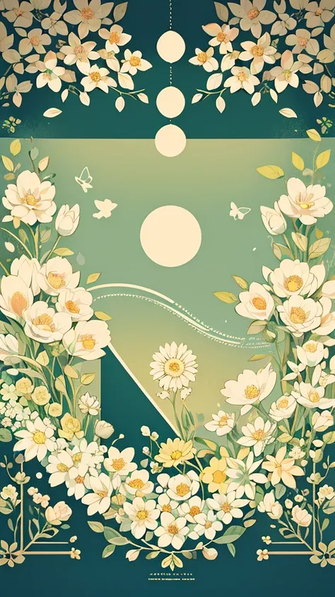 Light vintage color,planar,,RISO Print Style,illustartion,Adoly,Leave blank space,Low saturation,lots of flowers，Individually organized，leafs，twigs，printing， sticker of a，Random distribution，Beautiful drawing style， Color Guide，Graphic design，Carpet patter...