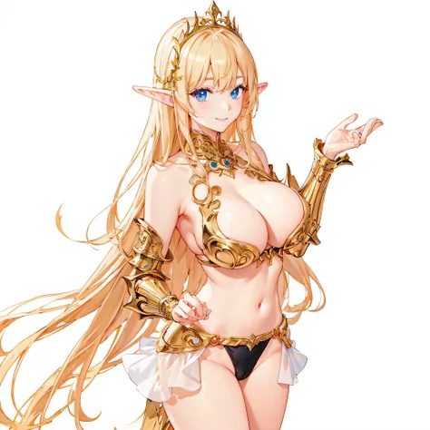 ​masterpiece、top-quality、ighly detailed、hight resolution、１６ｋ、fullnude、teats、Polori、Boob proportions、golden armour、Very thin skirt、Black pants、Full body like、Very white skin、Beautiful fingers、Anime girl with very big breasts posing naked、Perfect Style、elvis...