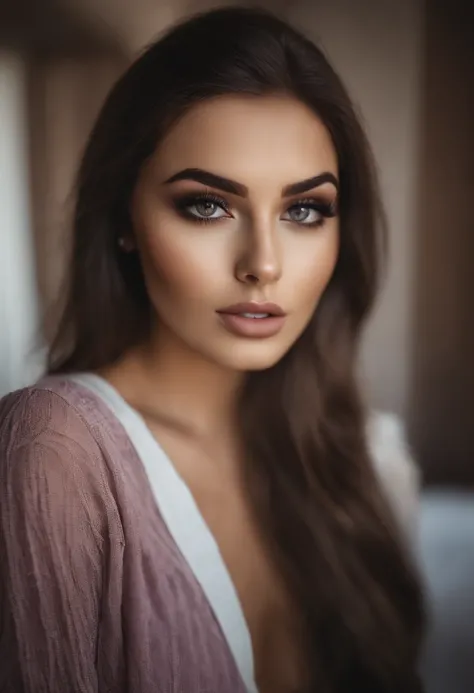 Femme arabe complètement , fille sexy aux yeux bruns, ultra réaliste, Méticuleusement détaillé, Portrait Sophie Mudd, cheveux bruns et grands yeux, Selfie d’une jeune femme, Dubai Eyes, Violet Myers, sans maquillage, maquillage naturel, Regarder directemen...