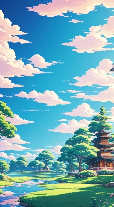 Studio Ghibli aesthetic scenery background wallpaper, sky, nature, magical, anime, cartoon