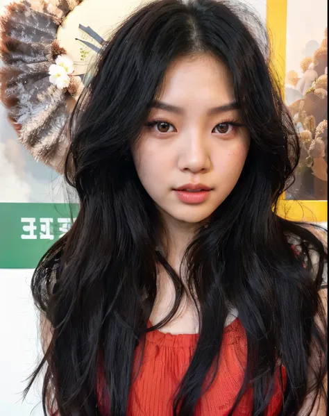 a close up of a woman with long black hair and a red dress, blackpink jennie, ulzzang, wan adorable korean face, korean girl, jaeyeon nam, korean face features, jinyoung shin, young adorable korean face, korean symmetrical face, beautiful south korean woma...