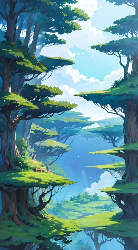 Studio Ghibli aesthetic scenery background wallpaper, sky, nature, magical, anime, cartoon, forest, night