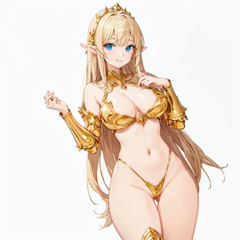 ​masterpiece、top-quality、ighly detailed、hight resolution、１６ｋ、fullnude、teats、Polori、Boob proportions、golden armour、Very thin skirt、Black pants、Full body like、Very white skin、Beautiful fingers、Anime girl with very big breasts posing naked、Perfect Style、elvis...