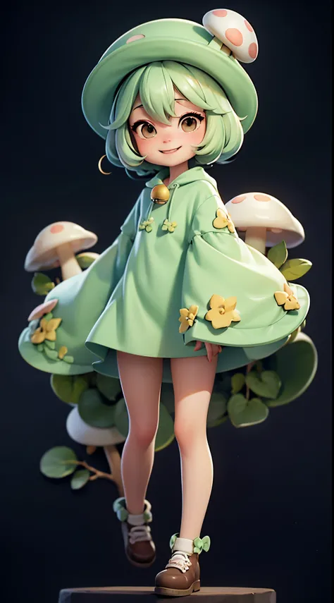 digitalart、Personification of the mushroom spirit、Yuru Chara Style、The hat is characteristic、Laugh、Wearing a bell