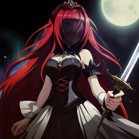 garota de anime com cabelo ruivo usando uma coroa e um vestido preto, rias gremory, the queen of blades, erza scarlet como uma p...