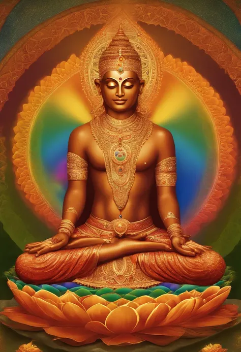 Yogi_((oive or light toned- dark skin, male, young, fit, spiritual))_seated, cross-legged (padmasana, full lotus pose), handsome man_((short facial hair, masculine, short-men’s haircut))_ wearing crystal necklace (charms of rainbow, hanging on thin chain, ...