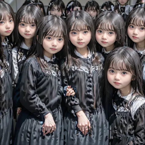 Raw photo、The same face、School Uniform、((6 years old))、(((multiple girls))),((((6+girls)))),((((100girls)))),(((1000girls)))、Women only、Long black hair、100 cute little girls、a smile、((a baby face))、((Infant body type))、selfee、‎Classroom、(((Large group)))、e...