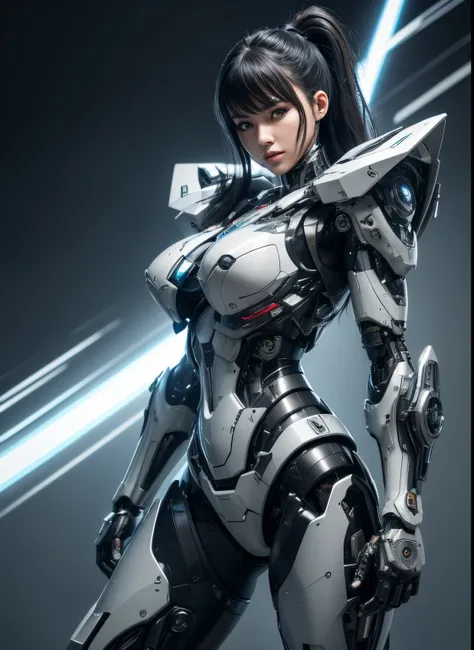 Textured skin, Super Detail, high details, High quality, Best Quality, hight resolution, 1080p, hard disk, Beautiful,(cyborgs),Boob missiles,Machine gun on the back,beautiful cyborg woman,Mecha Cyborg Girl,Battle Mode,Girl with a Mecha Body,full body Esbia...