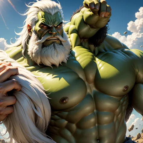 l&#39;incroyable Hulk , angry, Destruction, aux cheveux blancs et à la beard blanche , peau verte, Hulk vieux