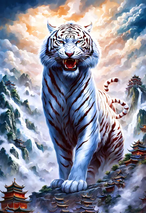 dahuang cave scripture，a mythical beast in chinese mythology(the white tiger), the white tiger is like a huge white tiger，huge a...