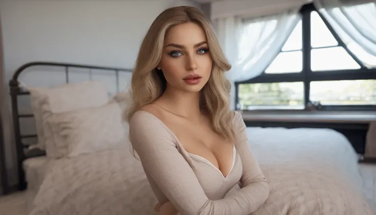 arafed woman fully , sexy girl with blue eyes, ultra realistic, meticulously detailed, portrait sophie mudd, blonde hair and large eyes, selfie of a young woman, bedroom eyes, violet myers, without makeup, natural makeup, looking directly at the camera, fa...