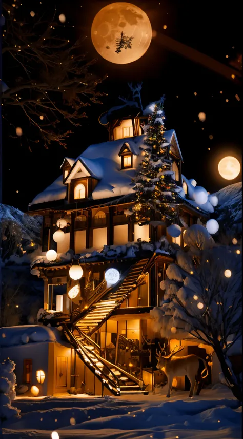 christmas，glowing house，yuki，glowing moon