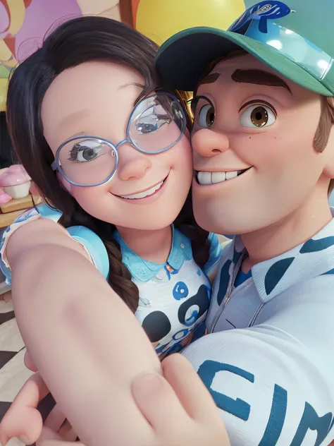 Disney pixar couple. 3d image. Taking selfie together. Sweet couple