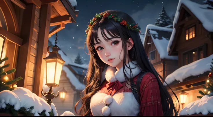 ((best quality)), ((masterpiece)), (detailed), Christmas, Landscape, one girl, long hair, black hair, 4k resoluton, pixiv art, anime