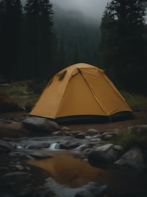 Camping in places with rivers and mountains on rainy days