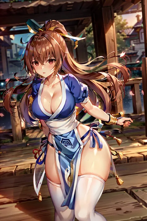 (masterpiece, best quality:1.3)
KasumiDOA, 1girl, solo, long hair, breasts, looking at viewer, bangs, large breasts, brown hair, thighhighs, dress, ribbon, cleavage, brown eyes, medium breasts, underwear, standing, panties, hair ribbon, braid, short sleeve...