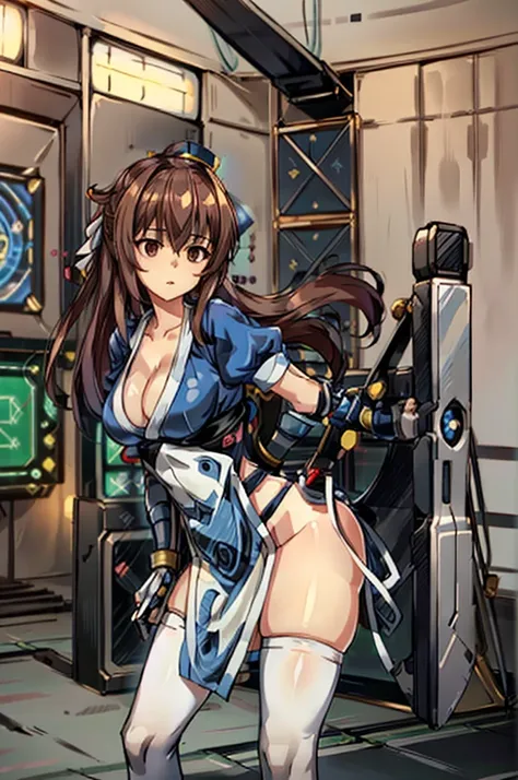 (masterpiece, best quality:1.3)
KasumiDOA, 1girl, solo, long hair, breasts, looking at viewer, bangs, large breasts, brown hair, thighhighs, dress, ribbon, cleavage, brown eyes, medium breasts, underwear, standing, panties, hair ribbon, braid, short sleeve...