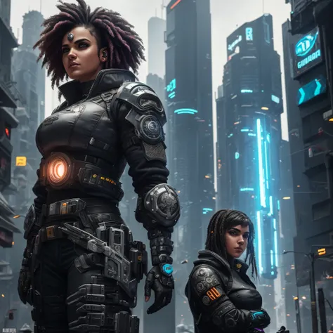 uma linda guerreira cyberpunk mulher ciborgue linda armadura blindada em uma cidade futurista de 8k realista e ultra detalhada