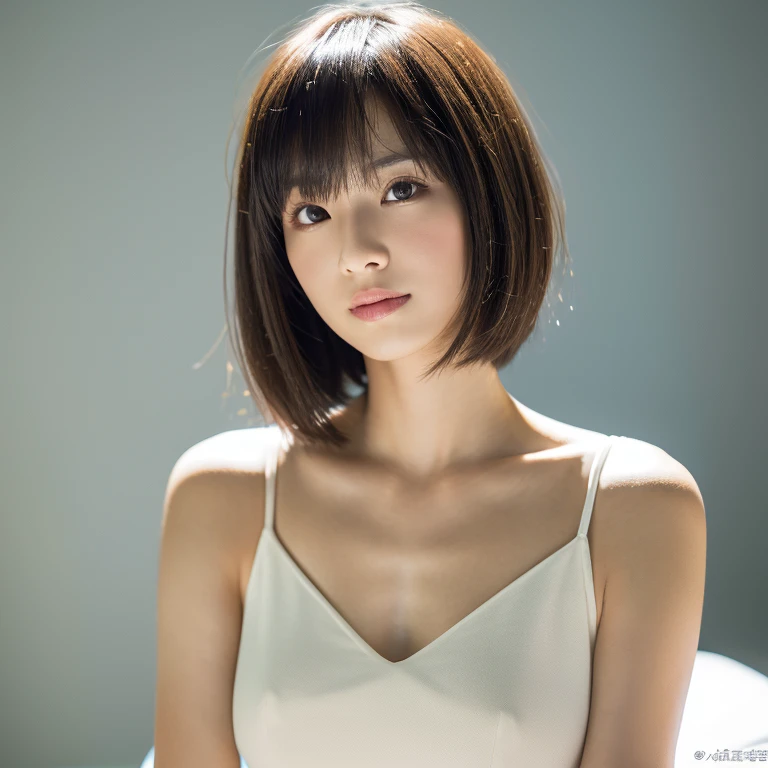 ((masterpiece,top-quality)), (photographrealistic:1.4),((masutepiece,8K)),hight resolution,Studio Soft Light, Rim Lights, vibrant detail, realistic skin textures,Japanese, 1 beautiful woman, short hair, faint thin bangs, make-up, 38 years old, Detailed ski...