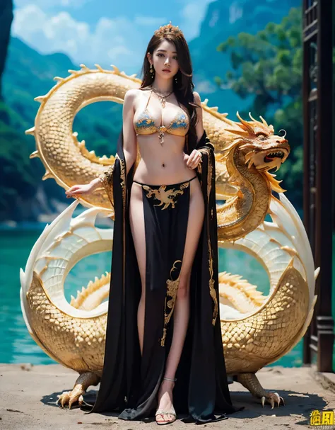 (heavy breasts)、top-quality、​masterpiece、超A high resolution、（White Ragon Armor）、(((Colossal tits))),dragon armor、(((Detailed Micro Bikini))),(Wearing a beautiful crown made of jewels),(Photorealsitic:1.4)、Raw photo、女の子1人、(((Random hair))、(((Take different ...