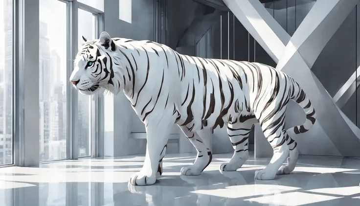 (best quality at best,4k，super quality，very refined，super complex，tmasterpiece),(( a white tiger))，(correct anatomy)，clear facia...