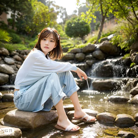 Close up photo of a girl、Brown hair、、Hot spring in the background、Natural hot springs of the highest quality、realisitic、Photorealsitic、(intricate detailes:1.2)、(delicate detail)、(ciinematic light、best quality backlight)、Clear Line、foco nítido、Lifelike face...