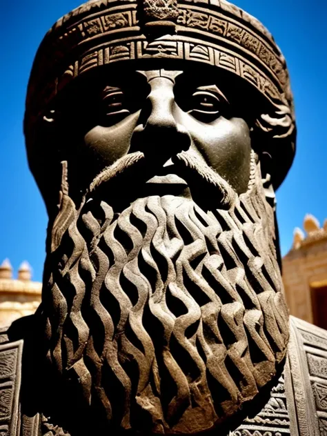 The King of Babylon issued the Hammurabi Code, carved in black basalt, more than 3700 years ago. You gaze at the words on the tablet in front of the window, while I quietly admire your beloved face, detailed, detailed face, (vibrant, photo realistic, reali...