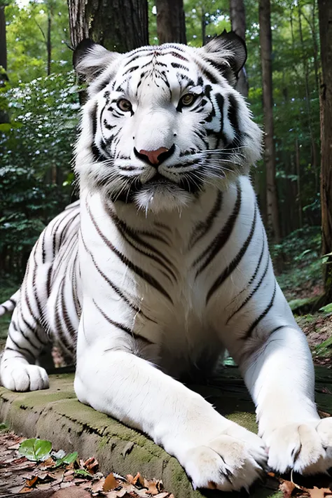 Huge white tiger，in woods，tmasterpiece