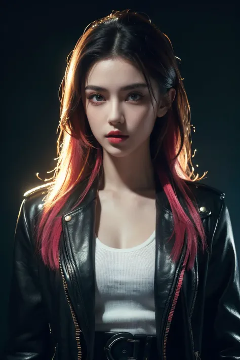 (russian girl,beautiful detailed eyes, detailed face,beautiful detailed lips,modern gangster look,stylish clothes,full body, front view , medium chest,messy hairstyle ,,(best quality,8k,ultra-realistic:1.2), (colorful,vibrant,high contrast) lighting)