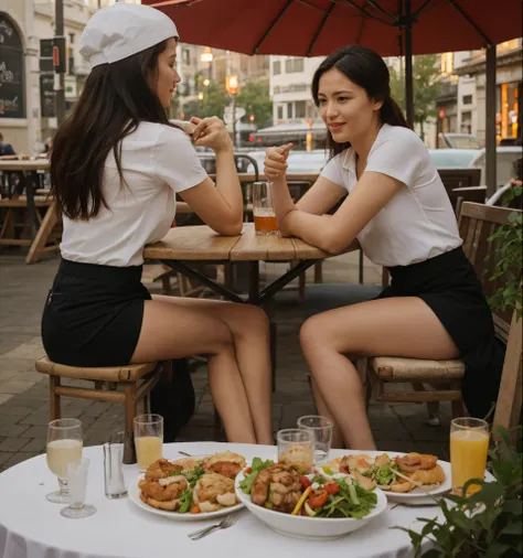 Restaurant outdoor，2 people talking