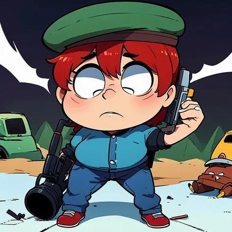 a close up of a cartoon character holding a gun in his hand, eric cartman, eric cartman in real life, in style of south park, south park, south park style, Cartoonist style”, in an anime, heavy looking, demonic atmosphere, nightmare PSA, kim sujeong, mall ...